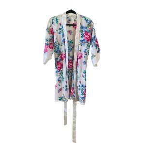 L.A. Intimates Womens‎ Medium Short Kimono Style Robe Pink Floral Satin Vibrant